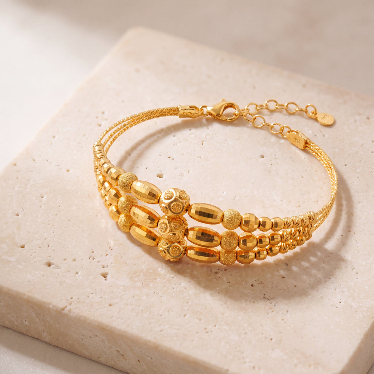 3 Line Kid's Beads Cuff Bracelet (D12) on travertine