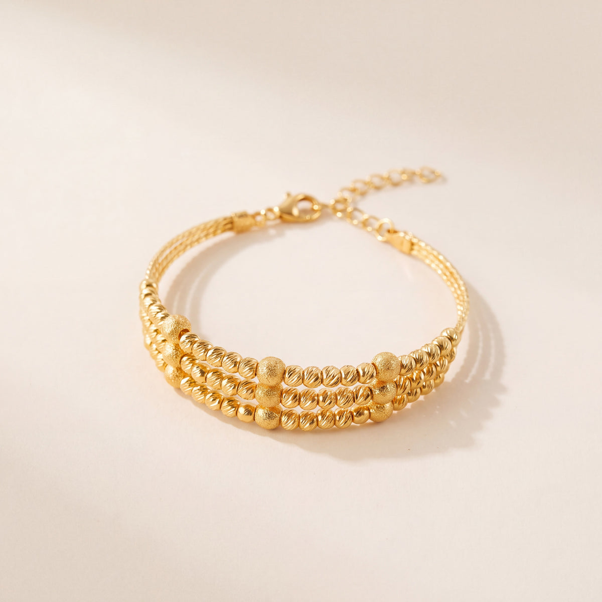 3 Line Kid's Beads Cuff Bracelet (D2), 925 silver 24K gold plated