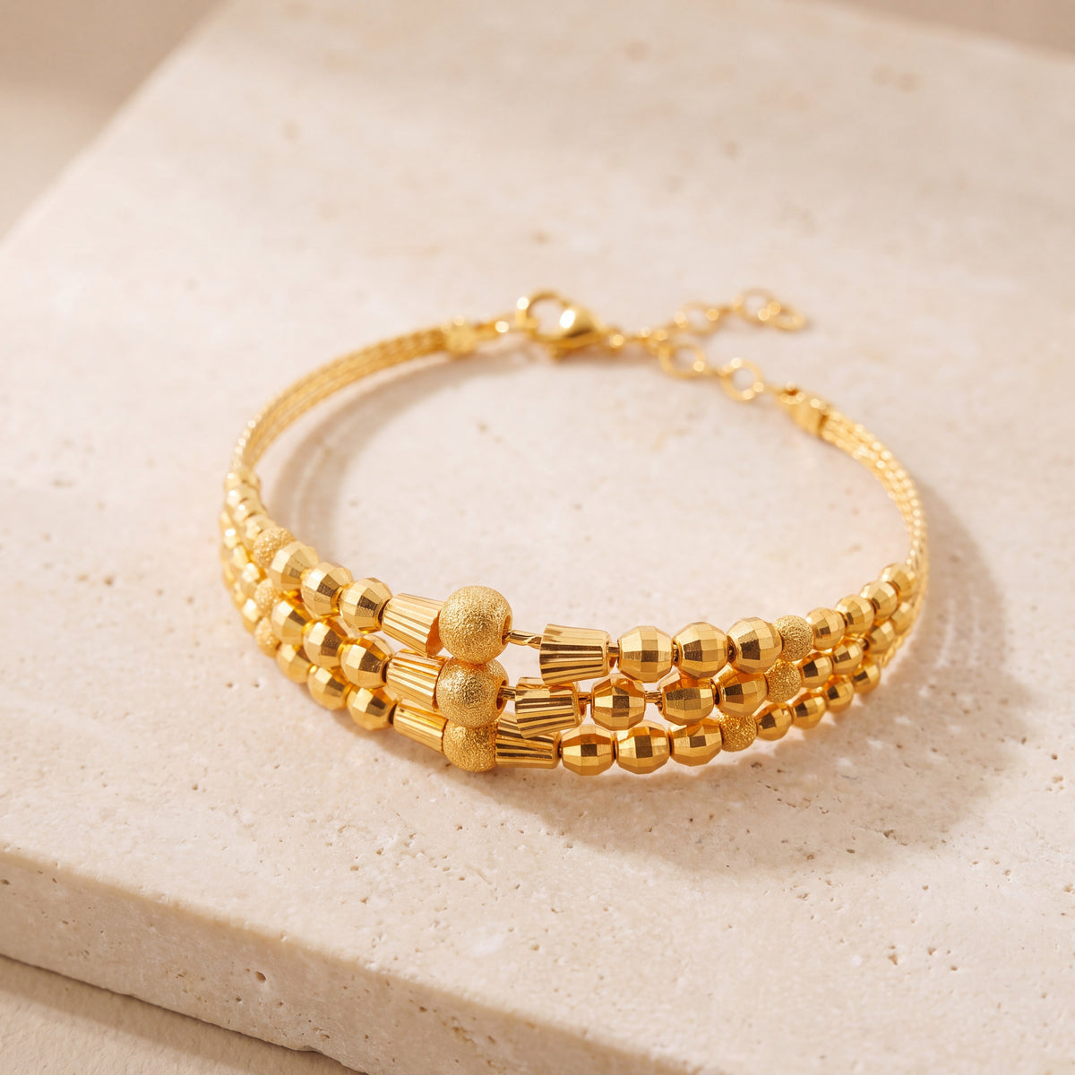 3 Line Kid's Beads Cuff Bracelet (D3) on travertine