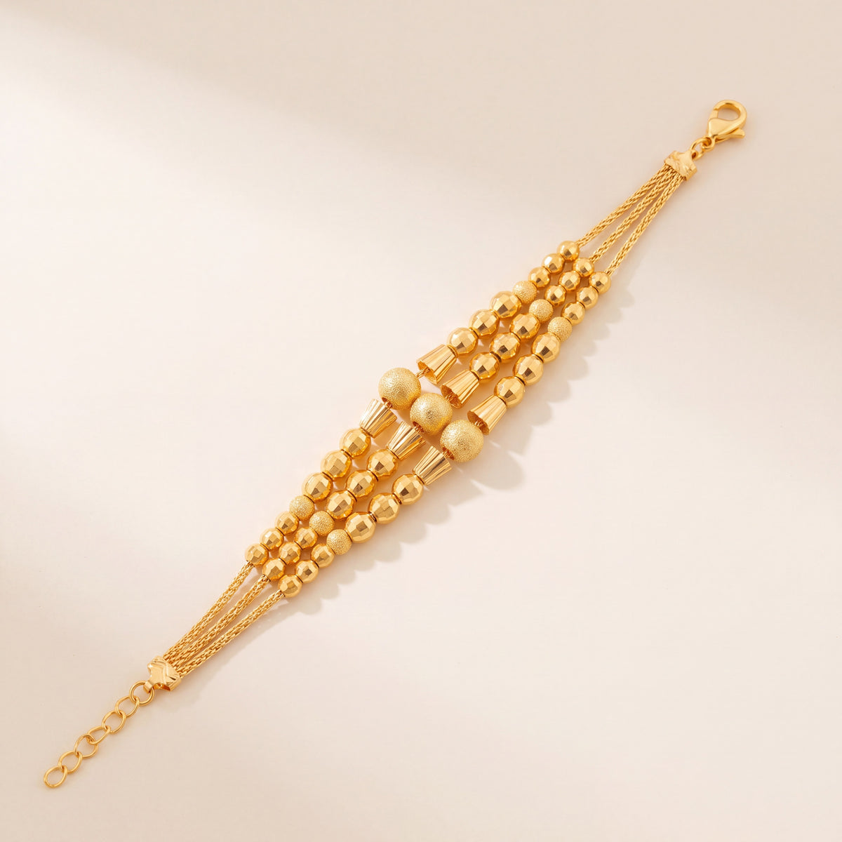 3 Line Kid's Beads Cuff Bracelet (D3), 925 silver 24K gold plated