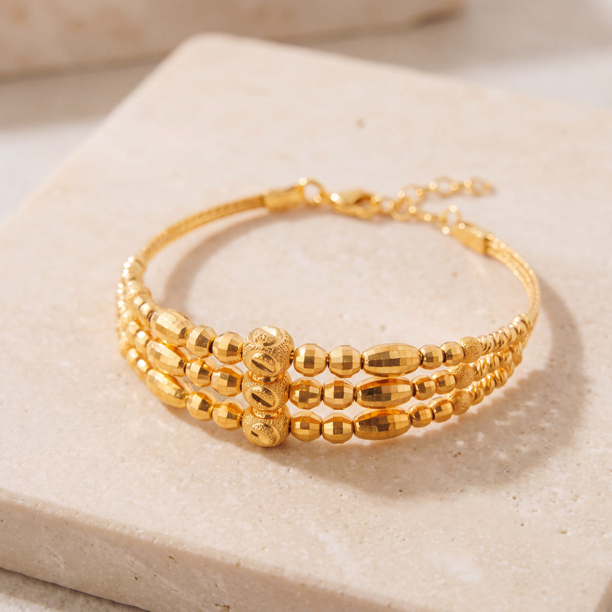 3 Line Kid's Beads Cuff Bracelet (D4) on travertine