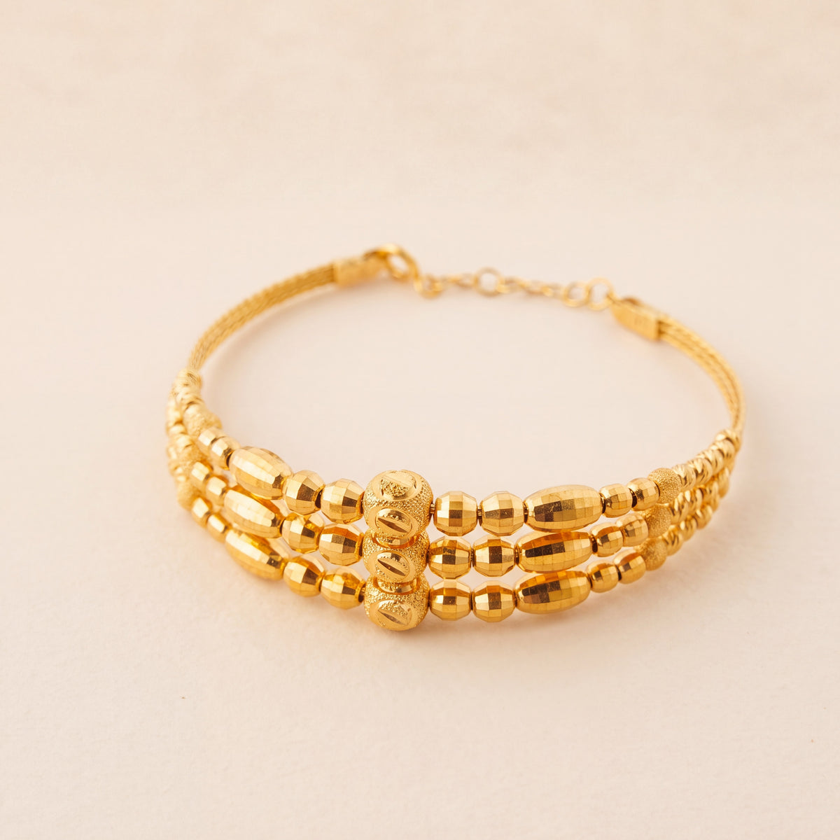 3 Line Kid's Beads Cuff Bracelet (D4), 925 silver 24K gold plated