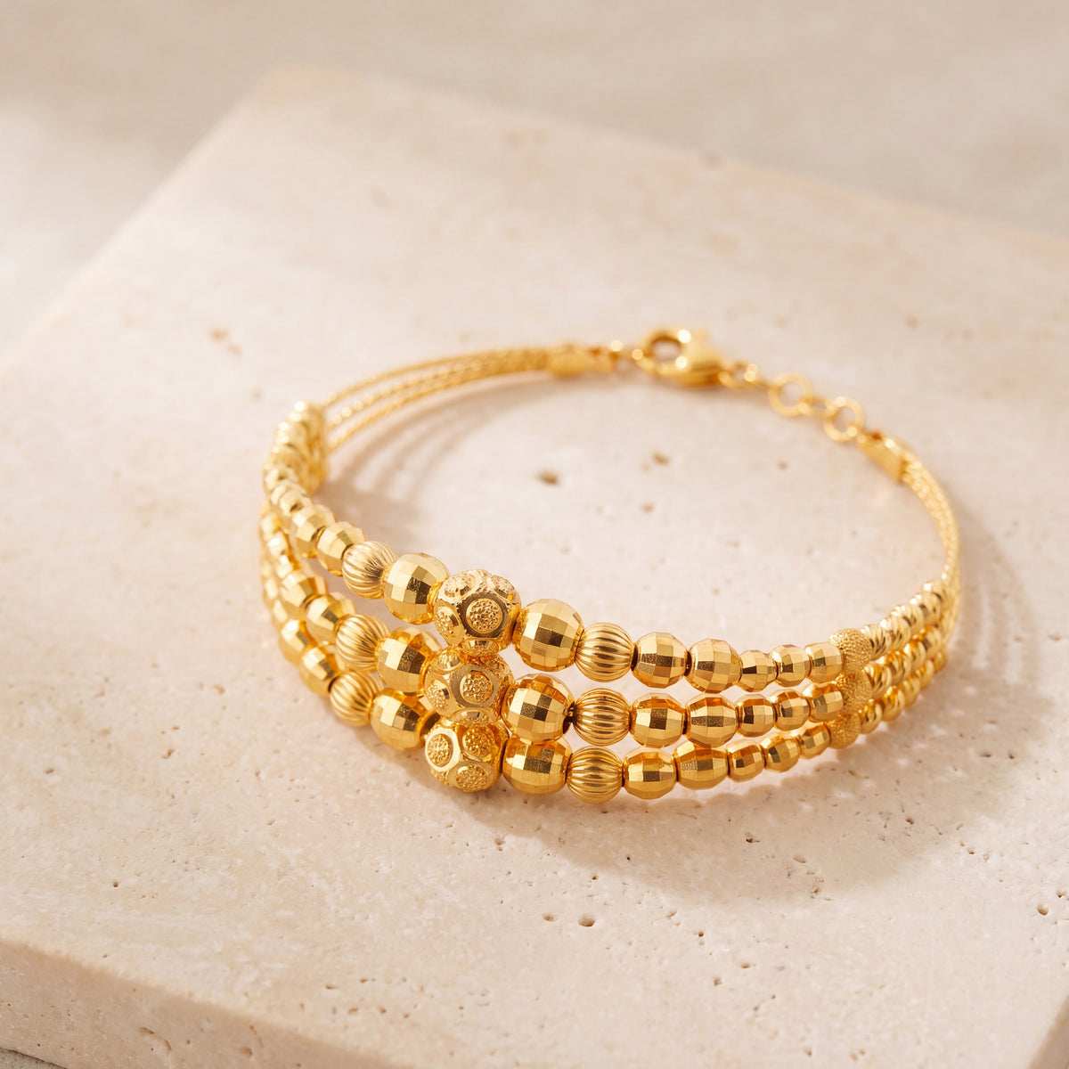 3 Line Kid's Beads Cuff Bracelet (D6) on travertine