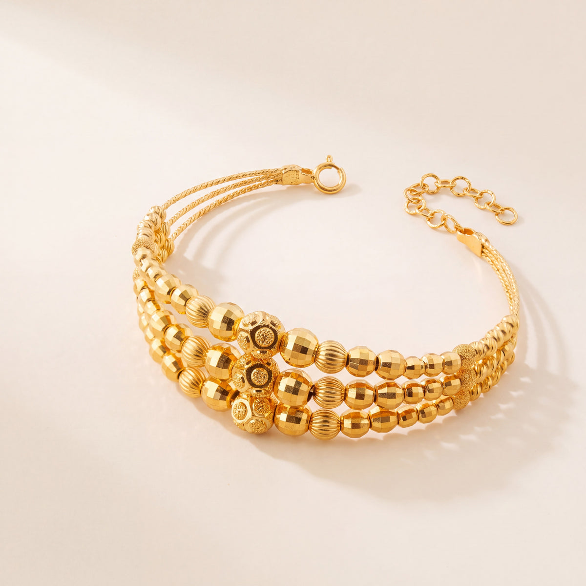 3 Line Kid's Beads Cuff Bracelet (D6), 925 silver 24K gold plated