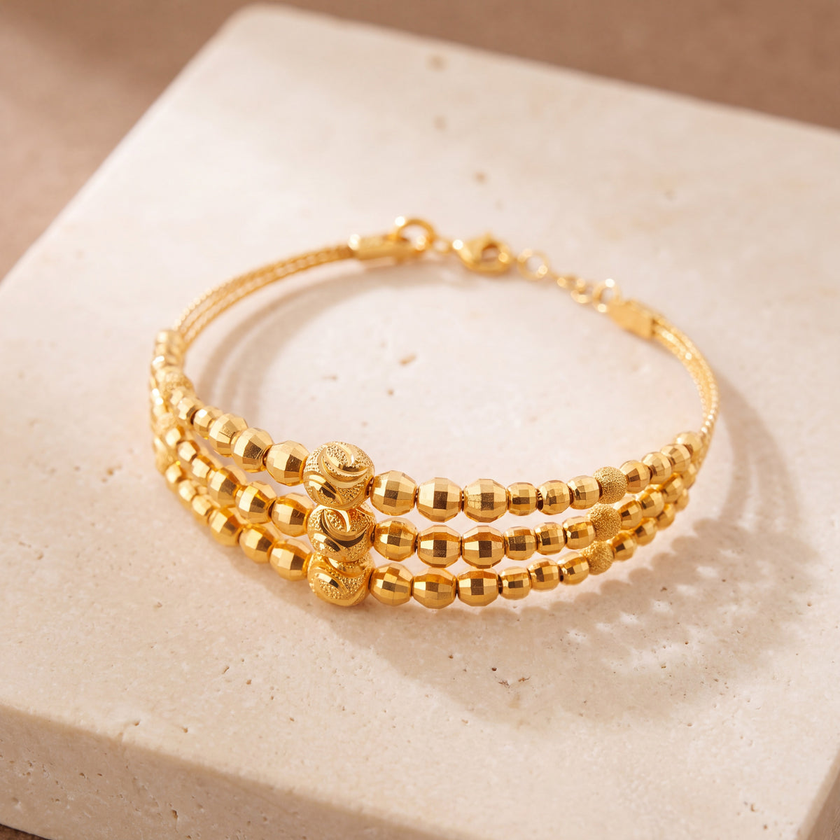3 Line Kid's Beads Cuff Bracelet (D8) on travertine