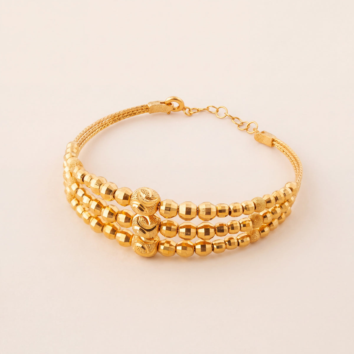 3 Line Kid's Beads Cuff Bracelet (D8), 925 silver 24K gold plated