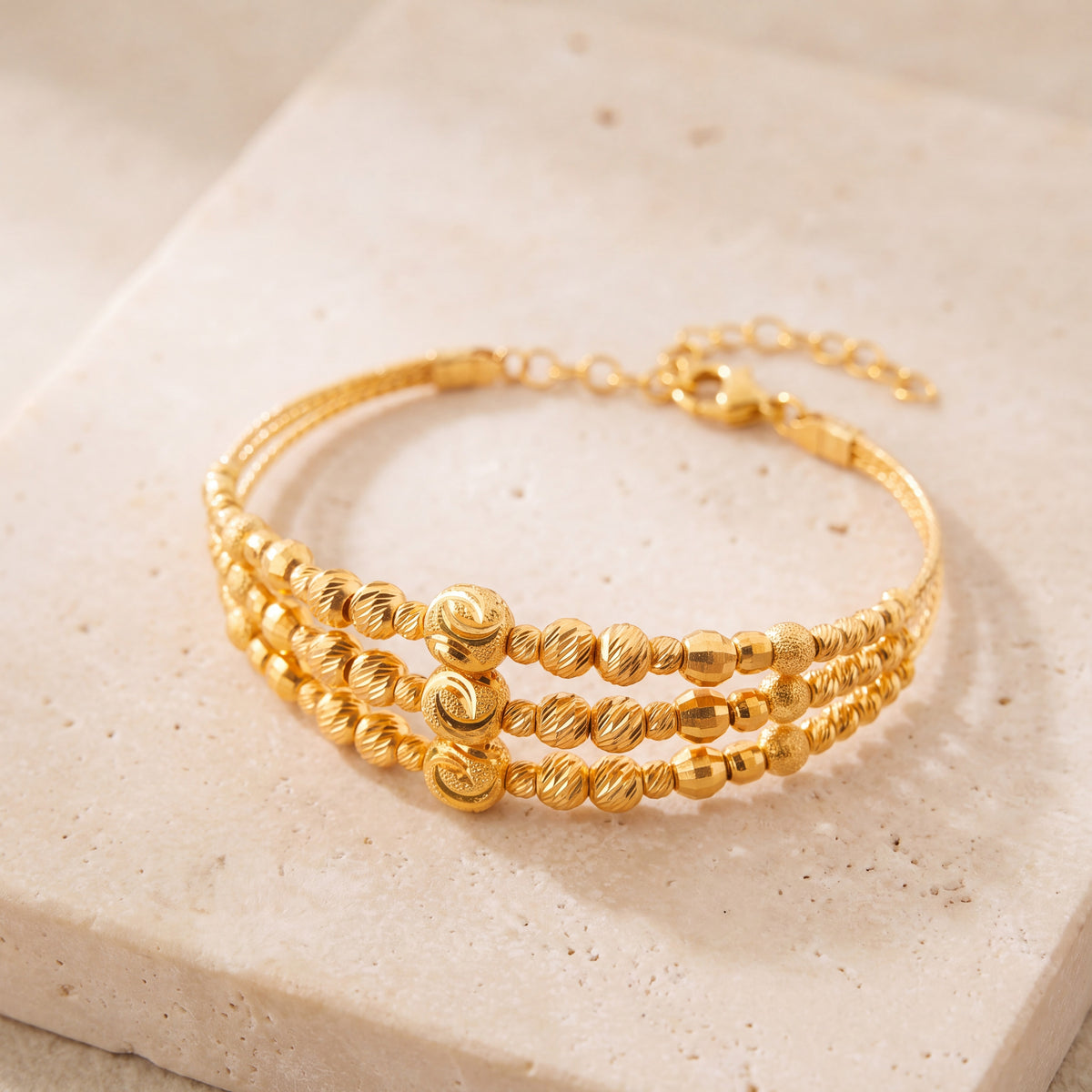 3 Line Kid's Beads Cuff Bracelet (D9) on travertine