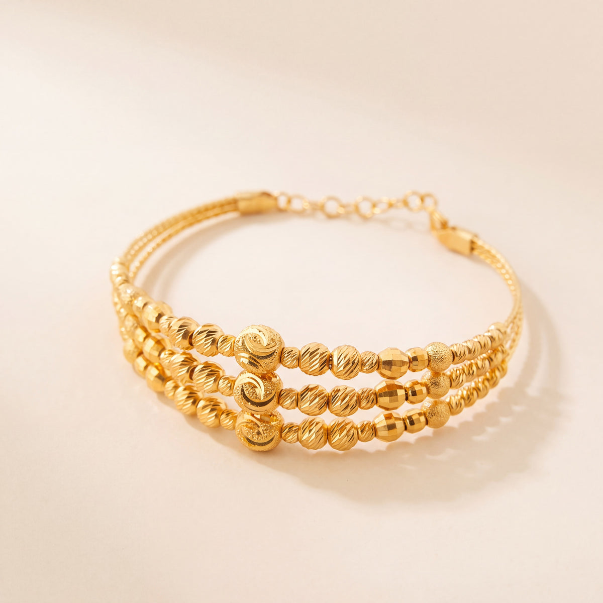 3 Line Kid's Beads Cuff Bracelet (D9), 925 silver 24K gold plated