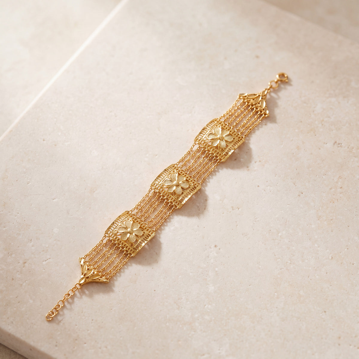 3 Murabba & Chain Bracelet (D5) on travertine