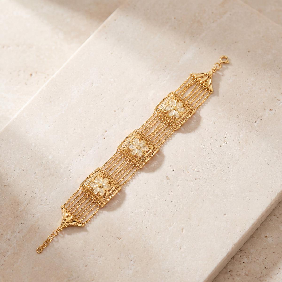 3 Murabba & Chain Bracelet (D6) on travertine