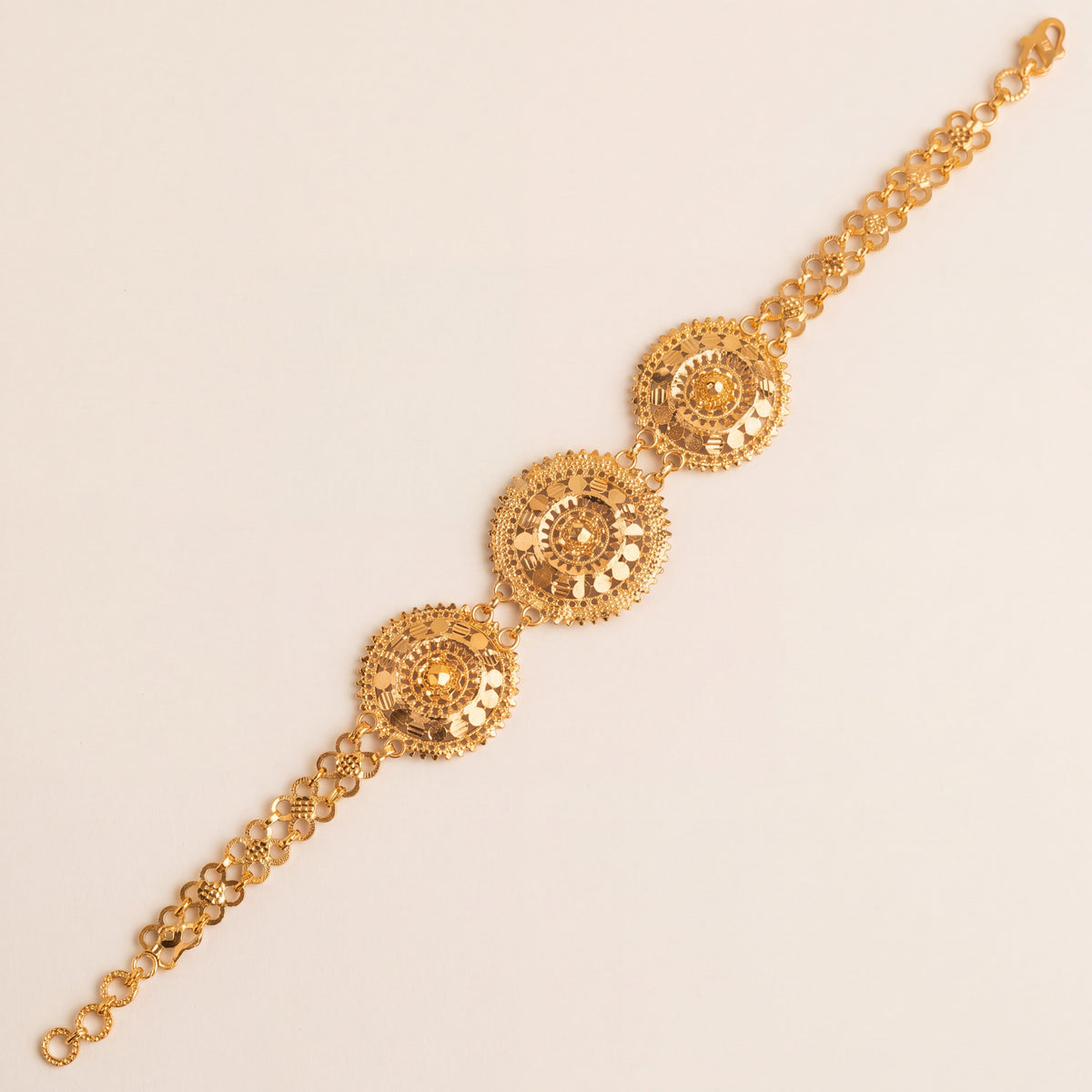 3 Round Piece Bracelet (D1), 925 silver 24K gold plated