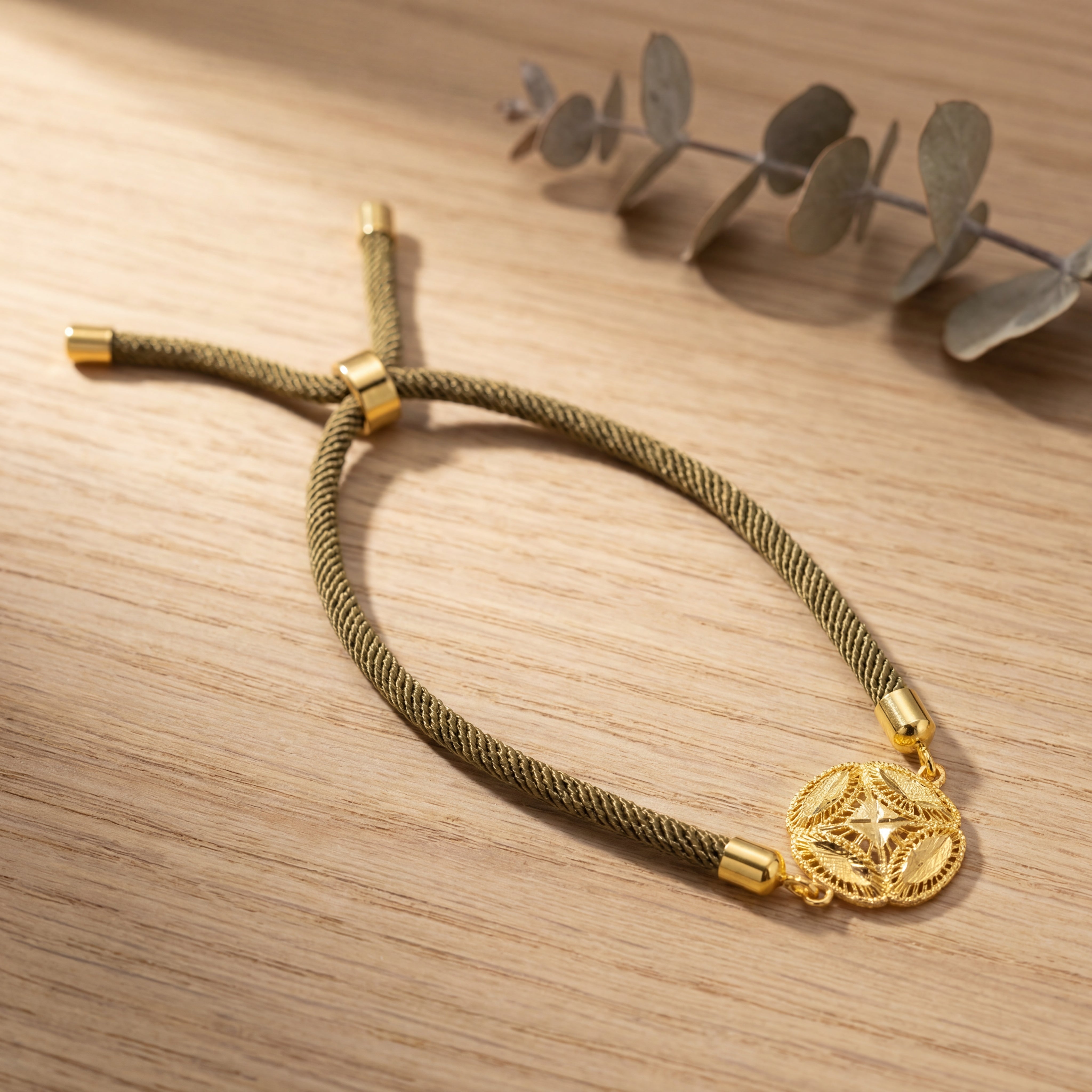 Round Leaf Thread Bracelet - Silver 925 & Gold Plated