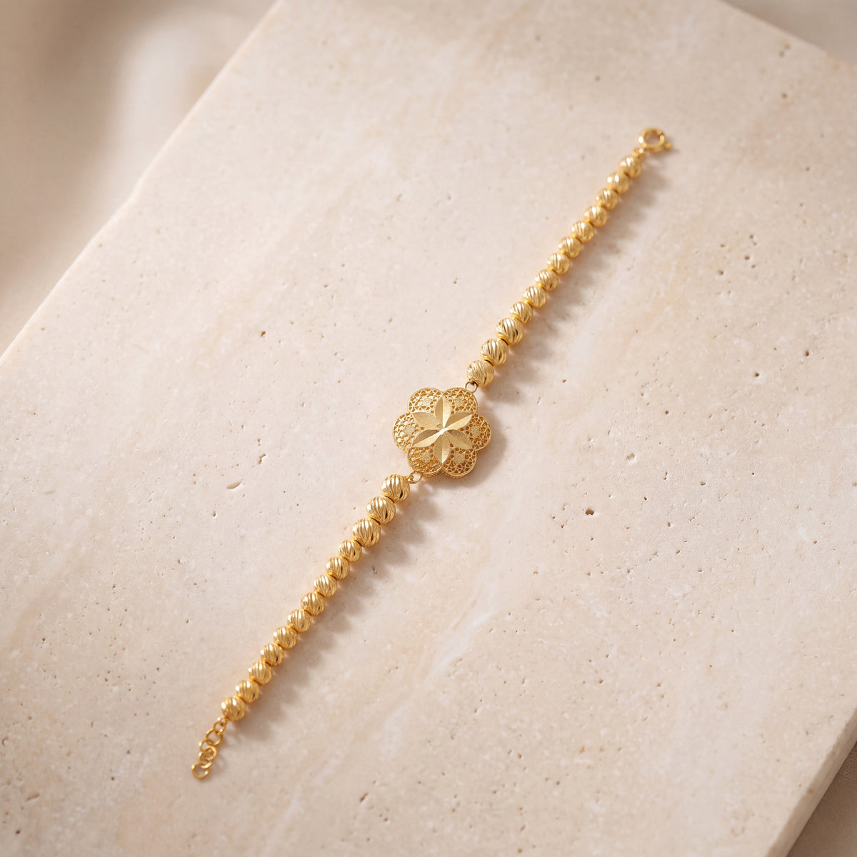 Clover Bracelet with Beads (D1) on travertine