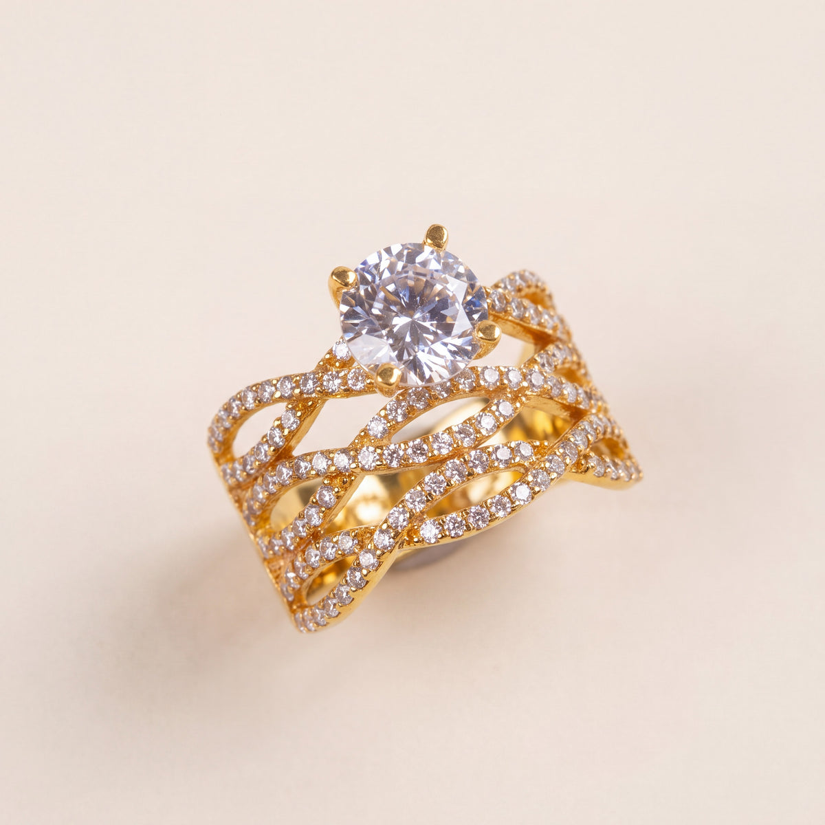 Crystal Ring (D4), 925 silver 24K gold plated