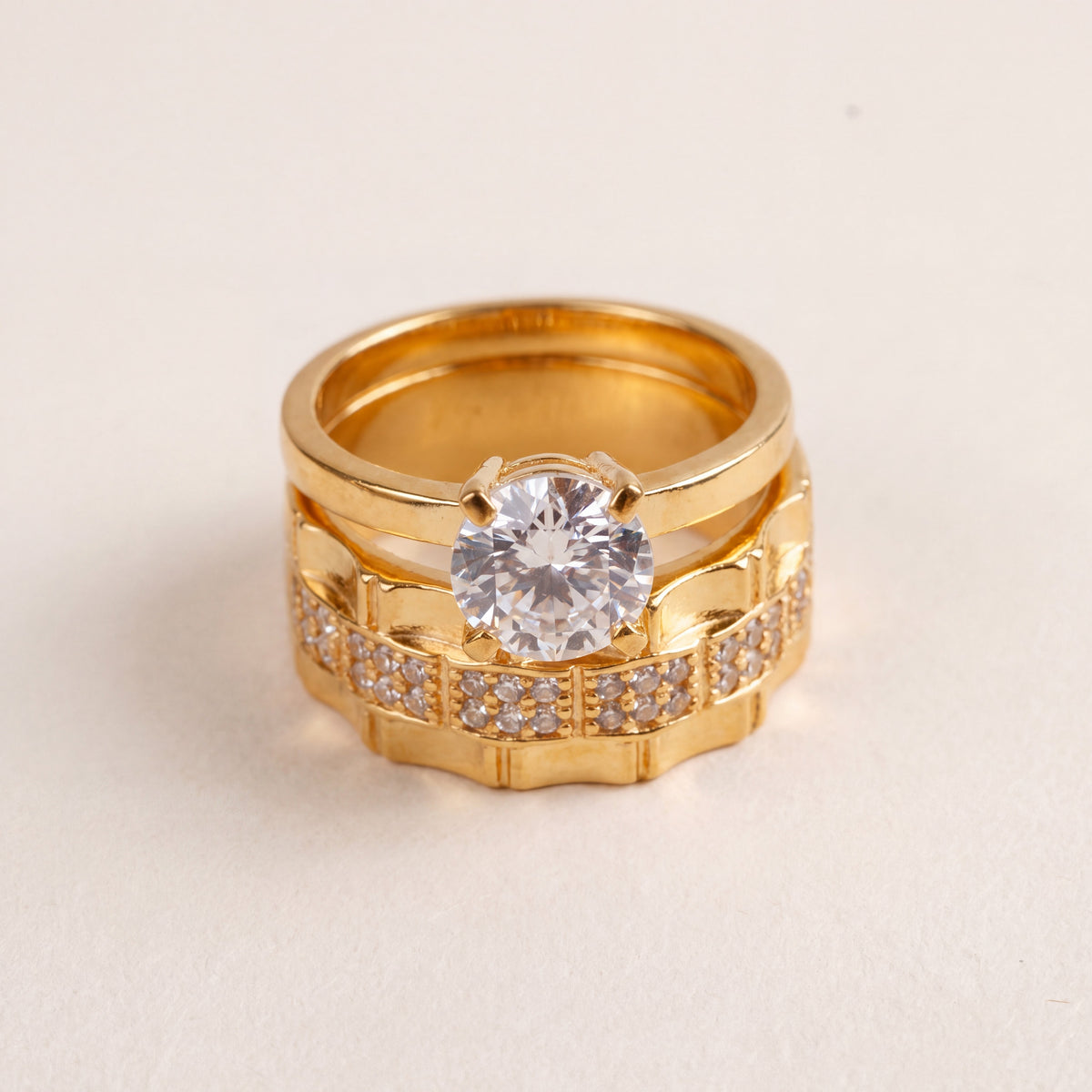 Crystal Ring (D5), 925 silver 24K gold plated