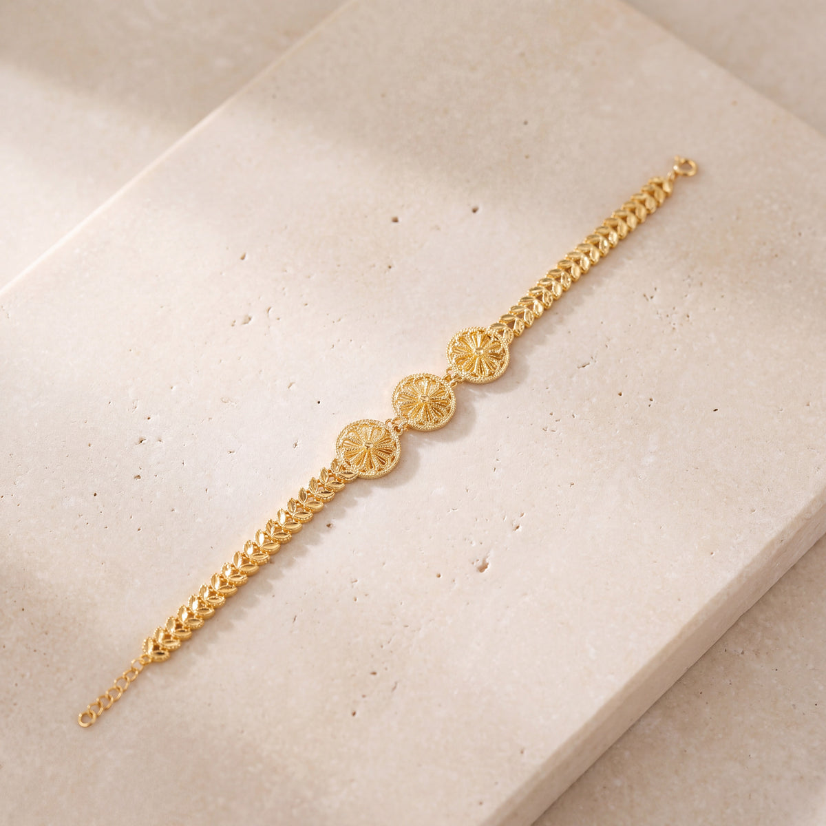 Diamond Cut Circle Bracelet (D1) on travertine