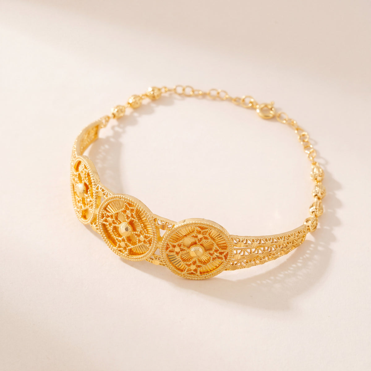 Diamond Cut Circle Cuff Bracelet (D1), 925 silver 24K gold plated