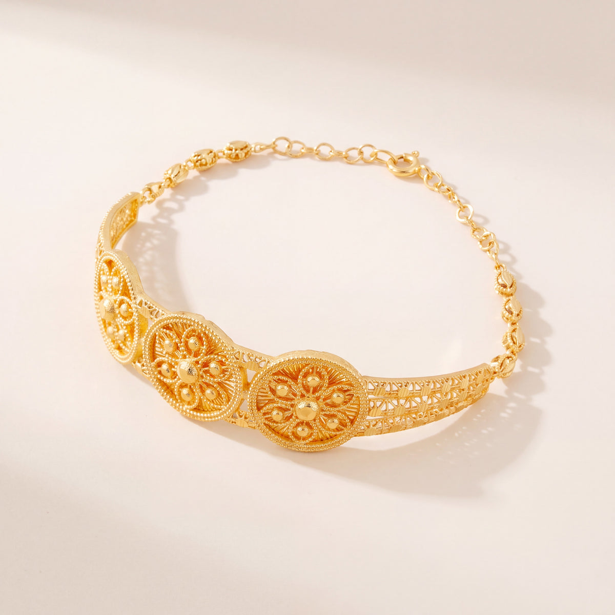 Diamond Cut Circle Cuff Bracelet (D2), 925 silver 24K gold plated