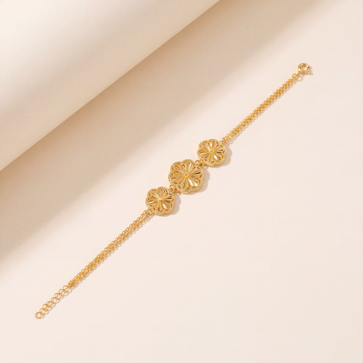Diamond Cut Clover Bracelet (D2), 925 silver 24K gold plated