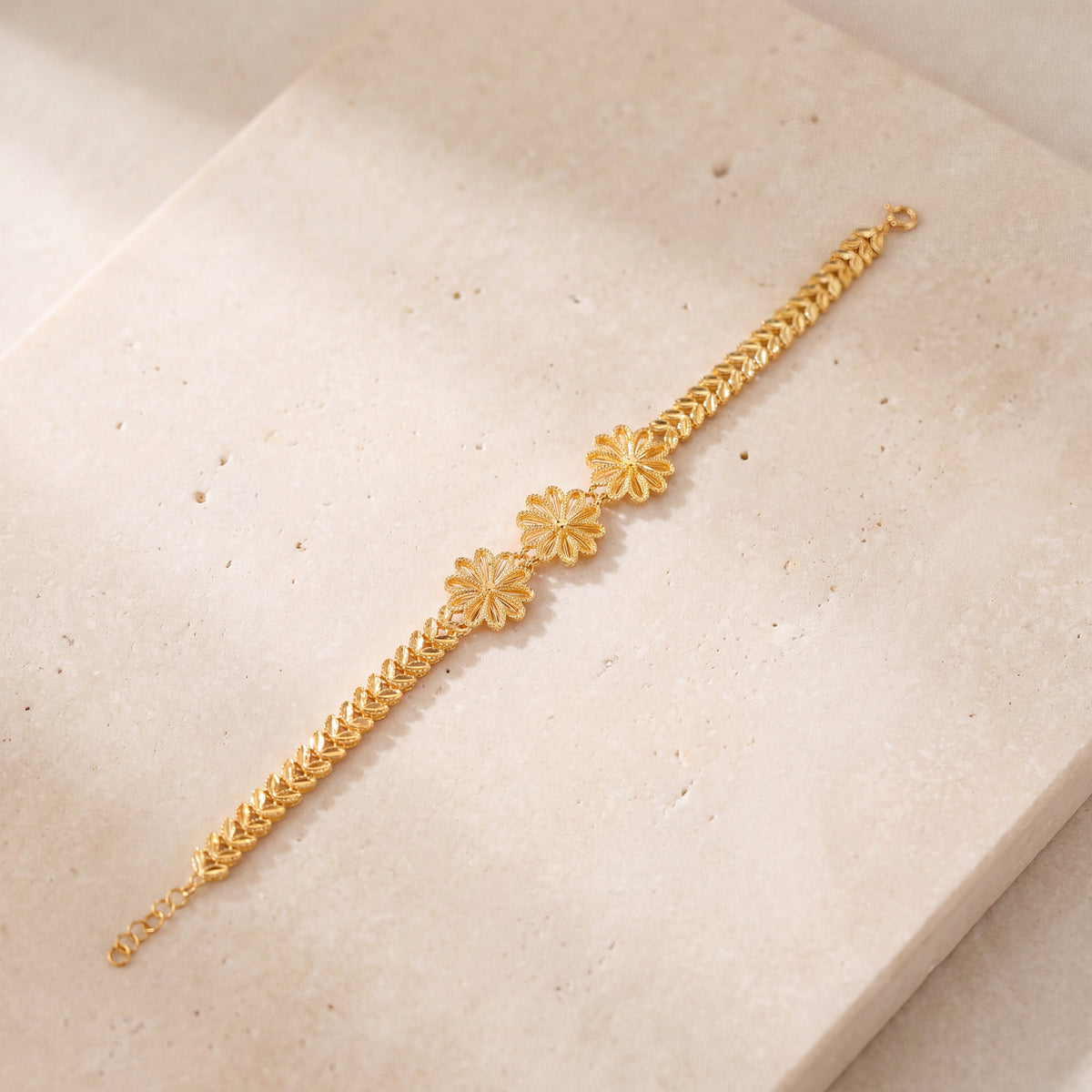 Diamond Cut Flower Bracelet (D1) on travertine