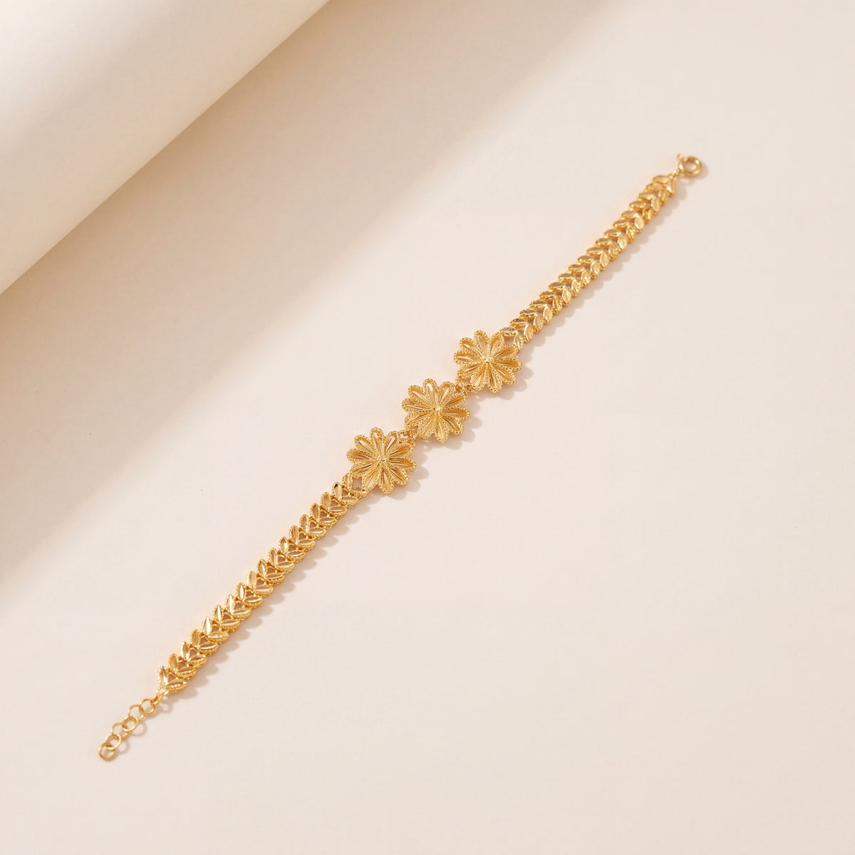 Diamond Cut Flower Bracelet (D1), 925 silver 24K gold plated