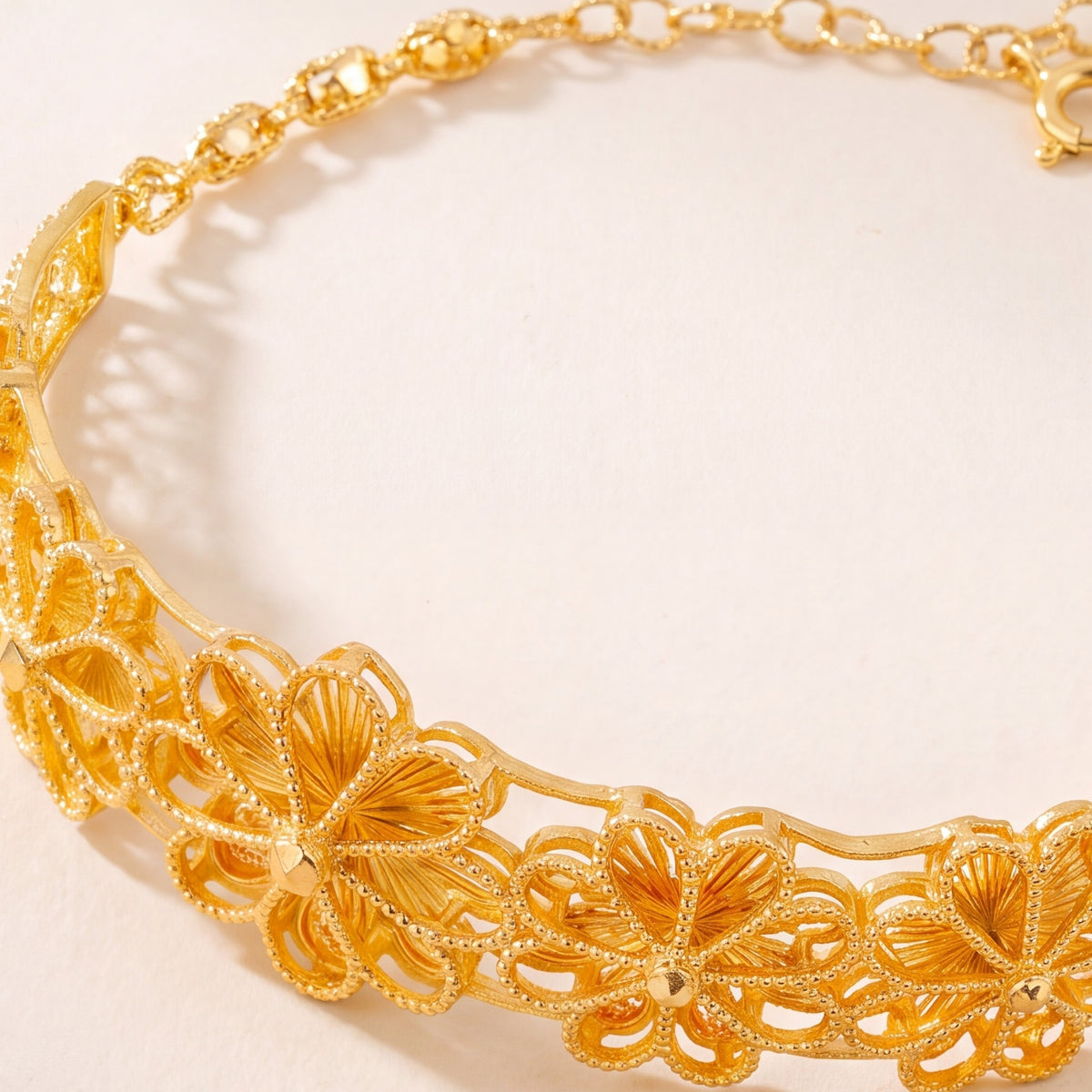 Diamond Cut Flower Cuff Bracelet (D1) design detail