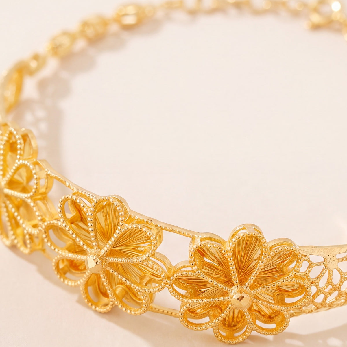 Diamond Cut Flower Cuff Bracelet (D2) design detail