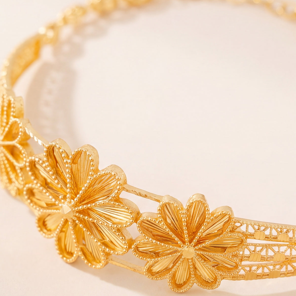 Diamond Cut Flower Cuff Bracelet (D3) design detail