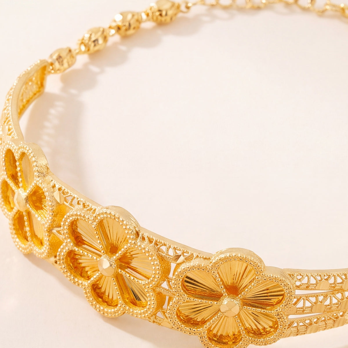 Diamond Cut Flower Cuff Bracelet (D4) design detail