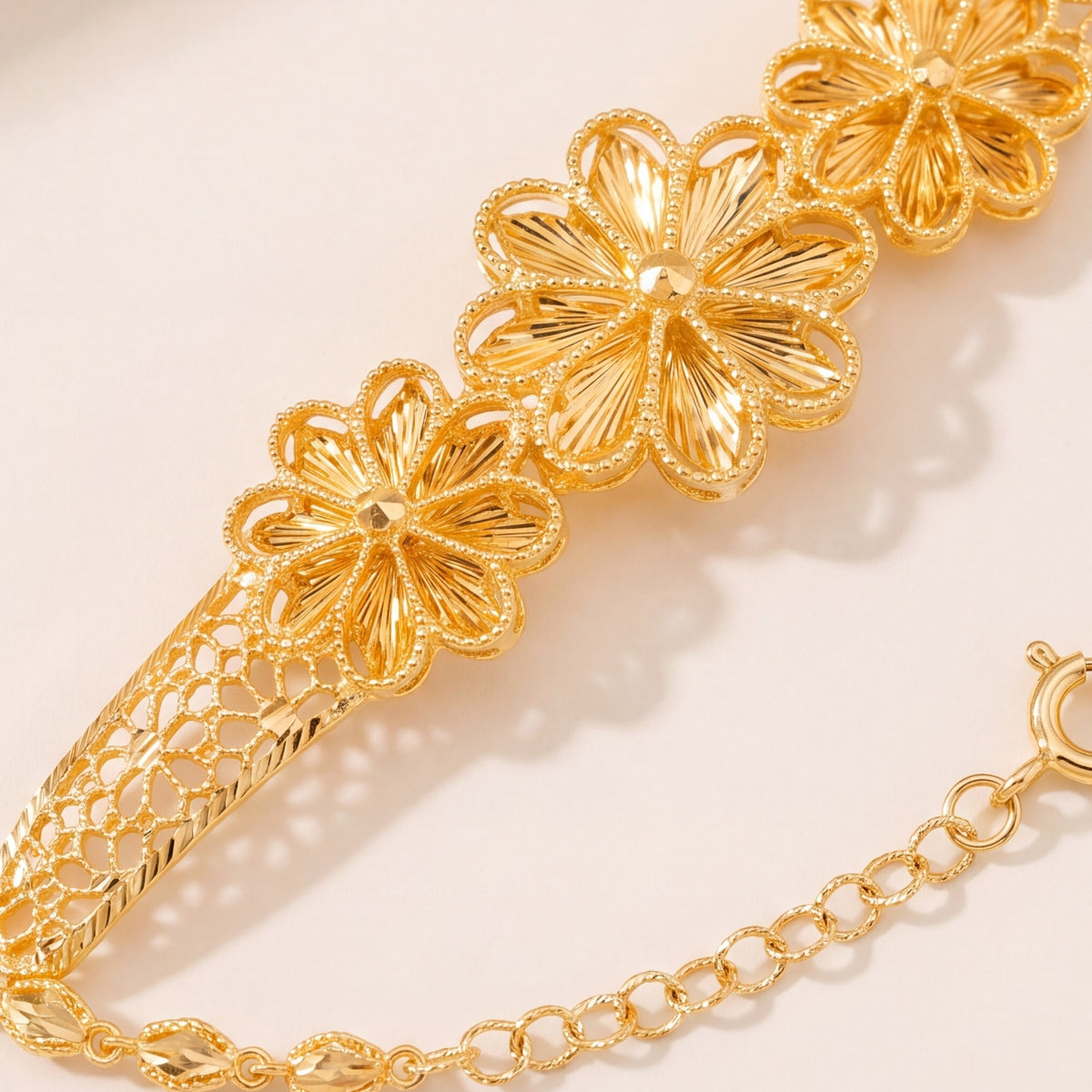 Diamond Cut Flower Cuff Bracelet (D5) design detail