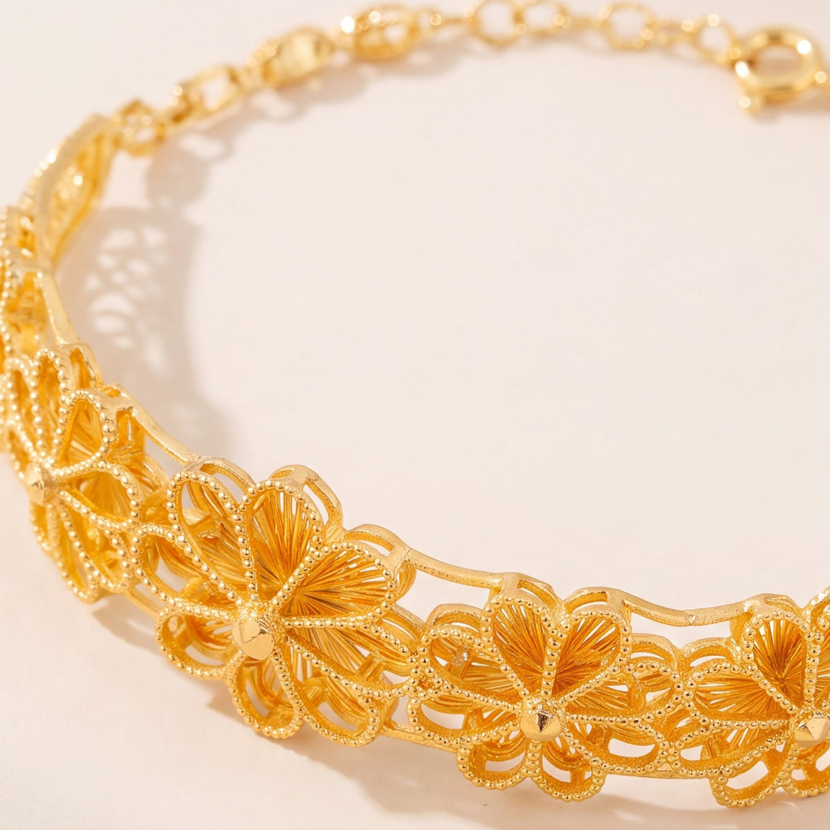 Diamond Cut Flower Cuff Bracelet (D7) design detail