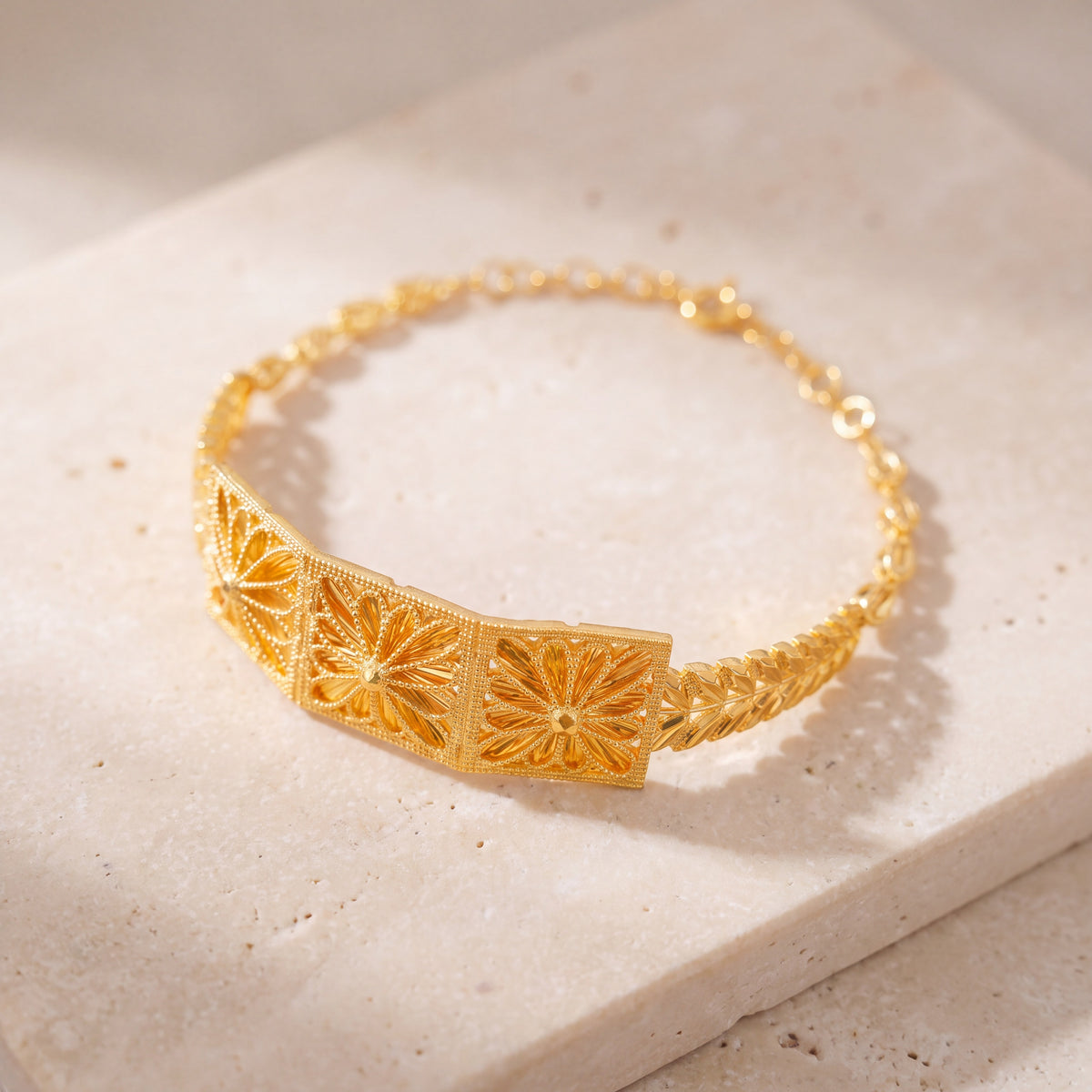 Diamond Cut Frame Cuff Bracelet (D1) on travertine