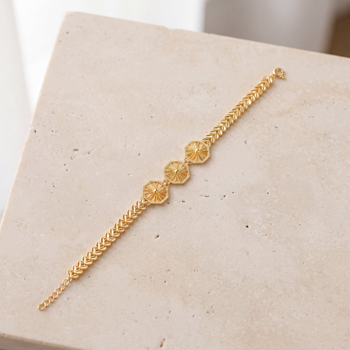 Diamond Cut Hexa Bracelet (D1) on travertine