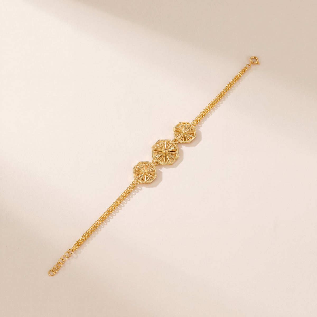 Diamond Cut Hexa Bracelet (D2), 925 silver 24K gold plated
