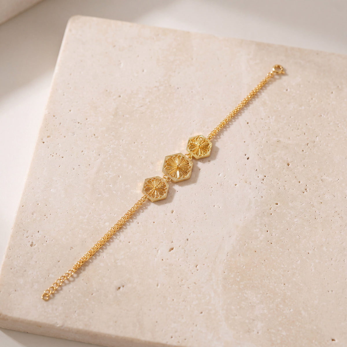 Diamond Cut Hexa Bracelet (D3) on travertine