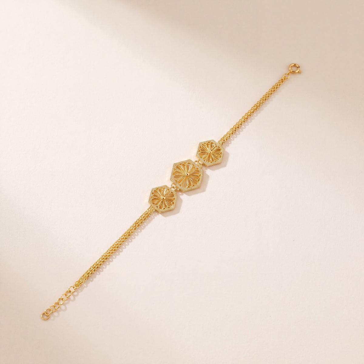 Diamond Cut Hexa Bracelet (D3), 925 silver 24K gold plated
