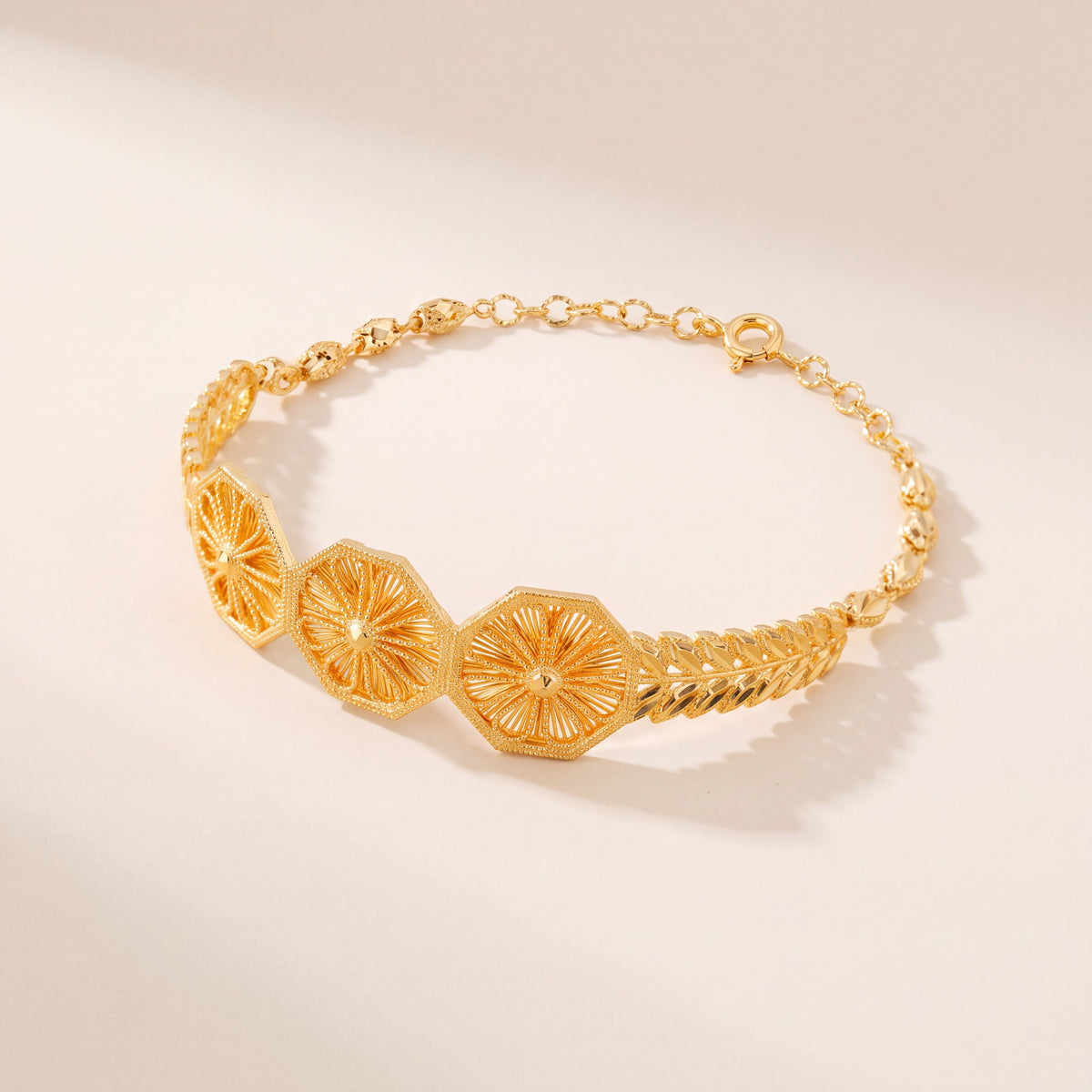 Diamond Cut Hexa Cuff Bracelet (D2), 925 silver 24K gold plated