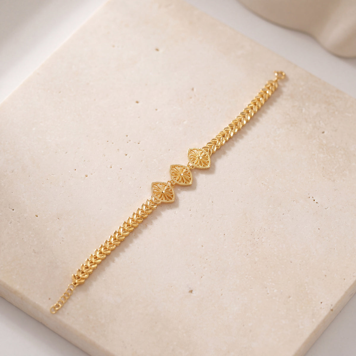 Diamond Cut Marquise Bracelet (D1) on travertine
