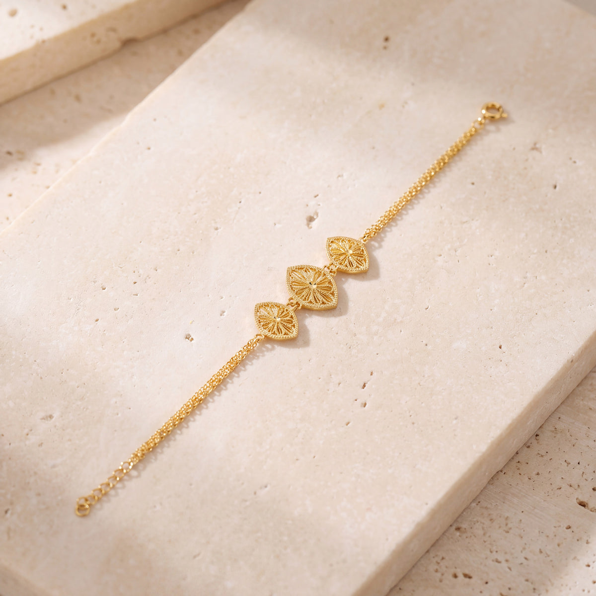 Diamond Cut Marquise Bracelet (D2) on travertine