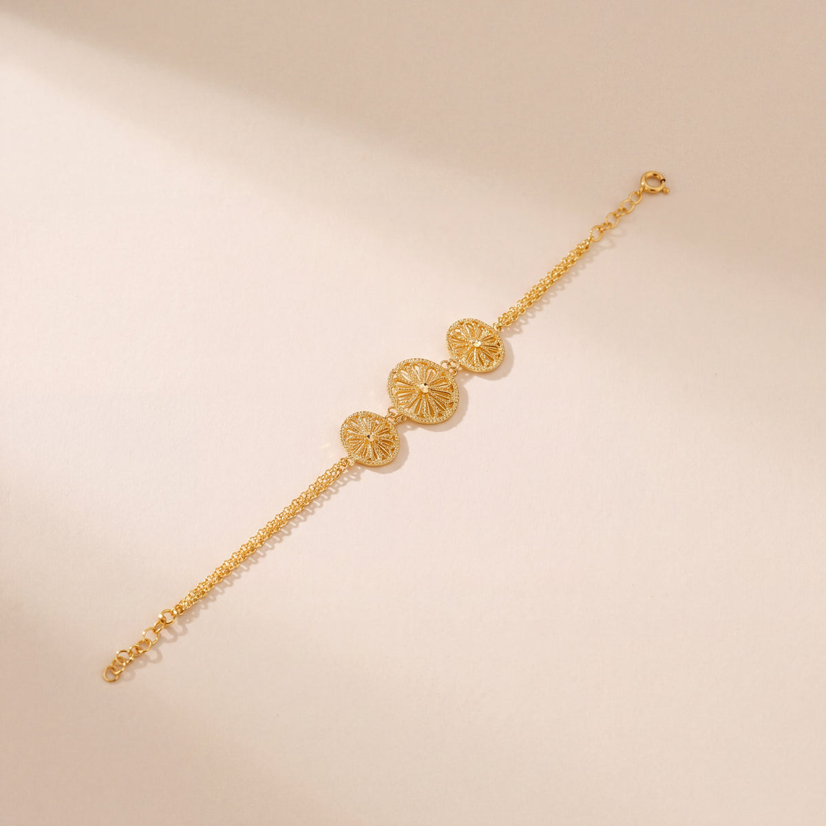 Diamond Cut Oval Bracelet (D2), 925 silver 24K gold plated