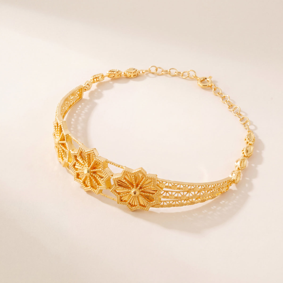 Diamond Cut Star Cuff Bracelet (D1), 925 silver 24K gold plated