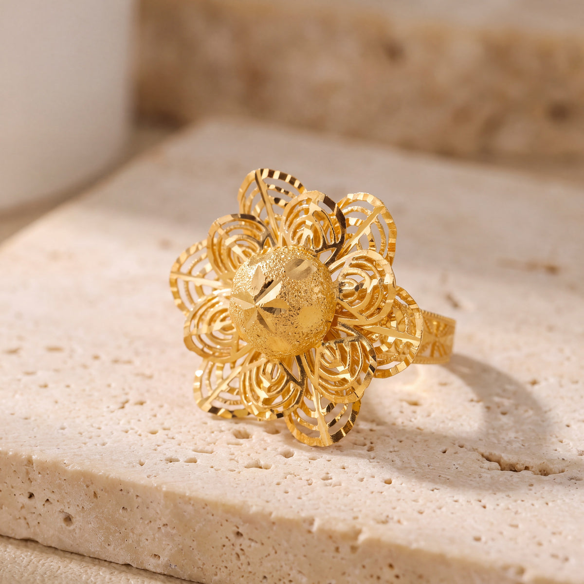 Double Flower Ring (RP) on travertine