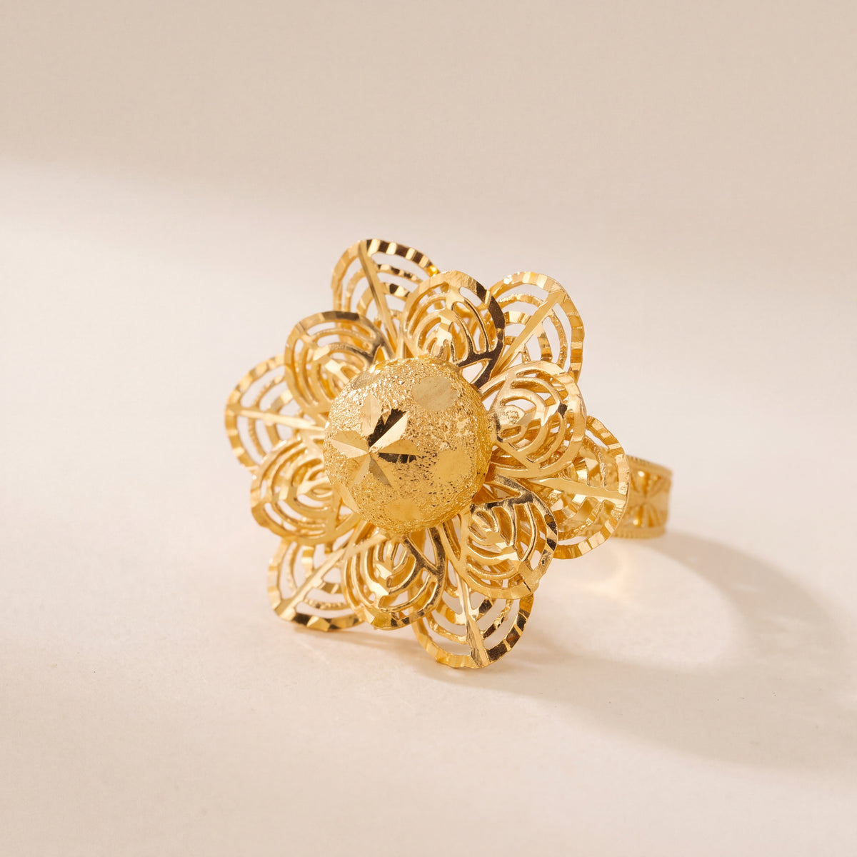 Double Flower Ring (RP), 925 silver 24K gold plated