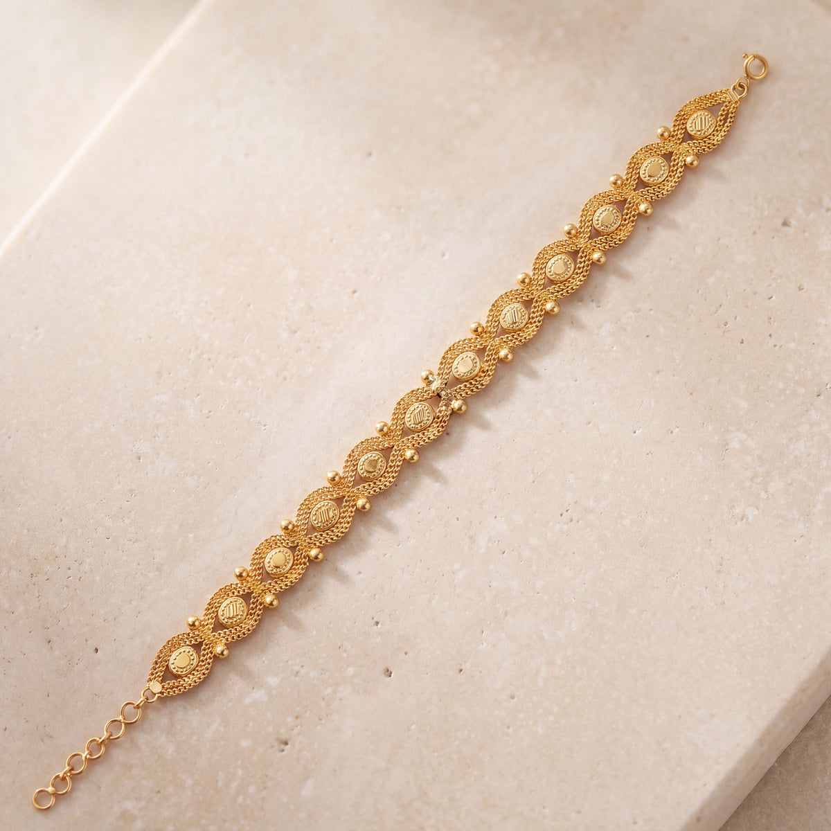 Dye cast & Chain Bracelet (D1) on travertine