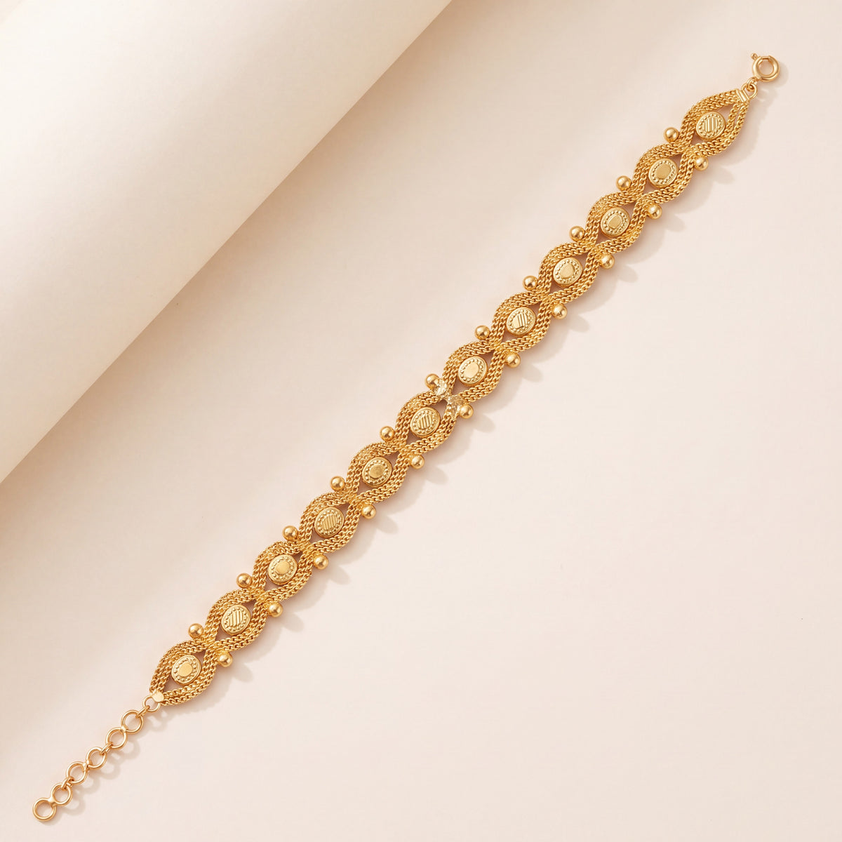 Dye cast & Chain Bracelet (D1), 925 silver 24K gold plated