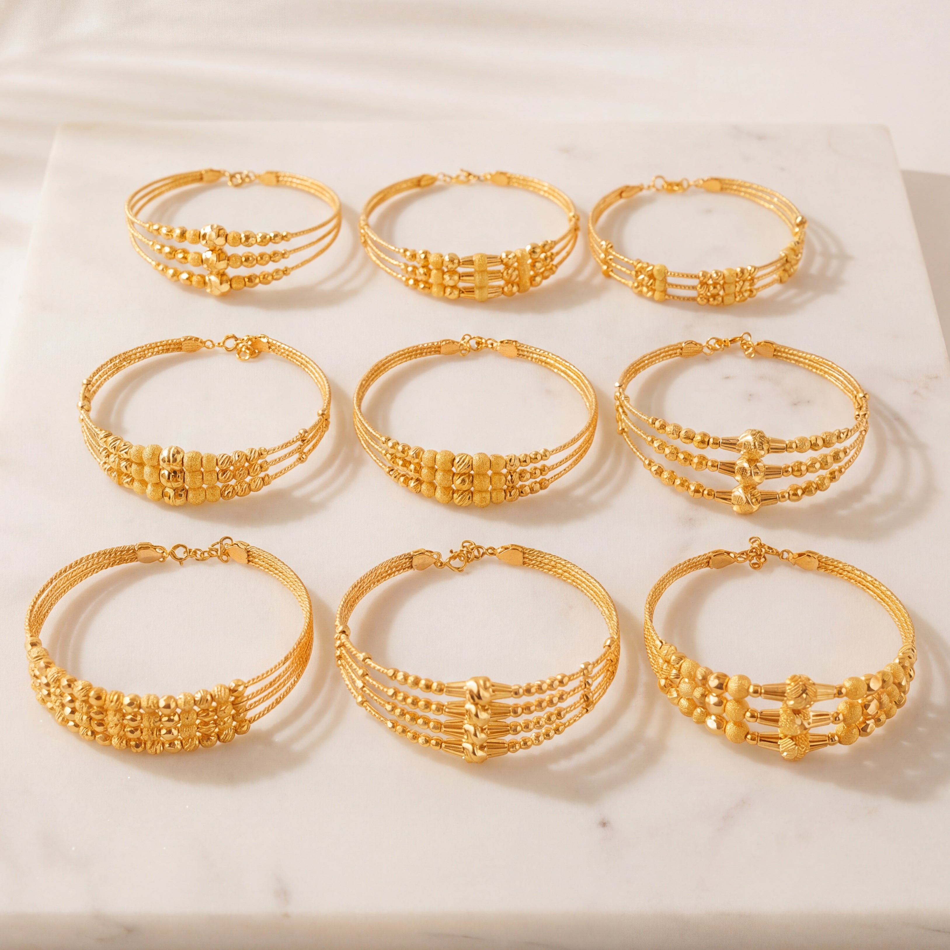 3 Line Beads Cuff Bracelet (D1) - Silver 925 & Gold Plated