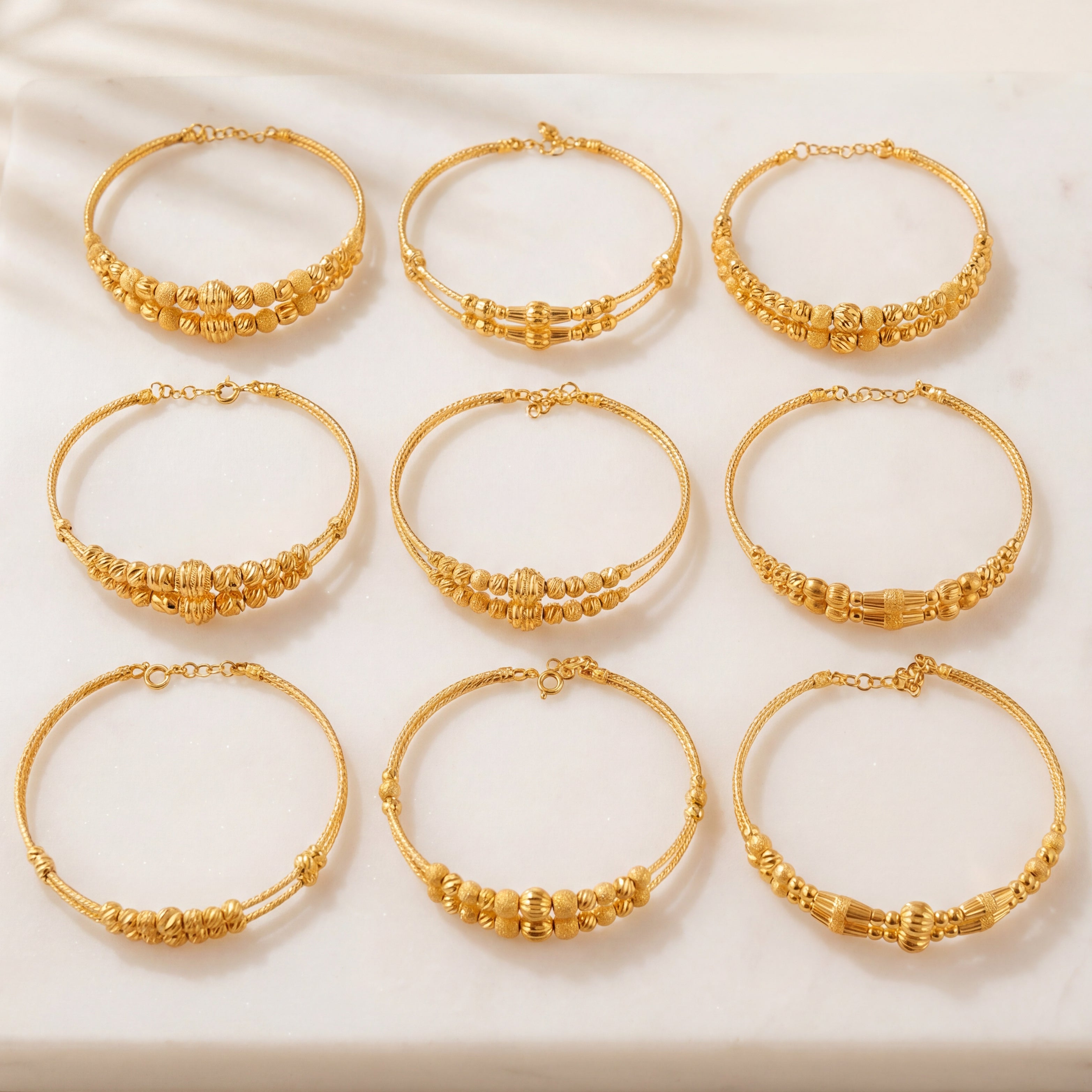 2 Line Beads Cuff Bracelet (D1) - Silver 925 & Gold Plated