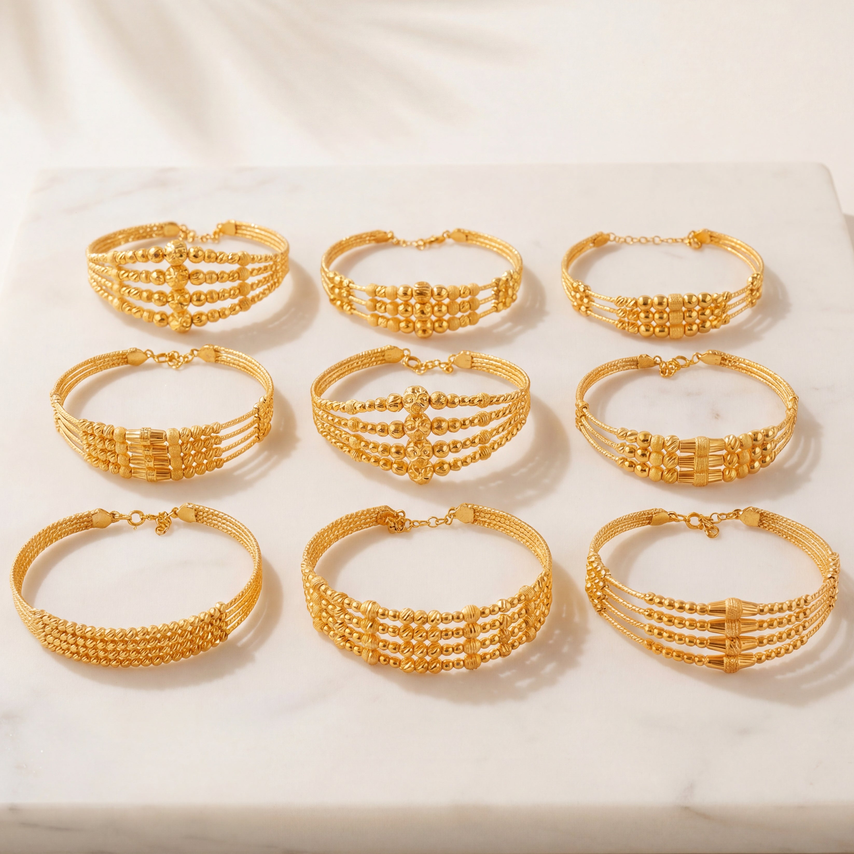 4 Line Beads Cuff Bracelet (D1) - Silver 925 & Gold Plated
