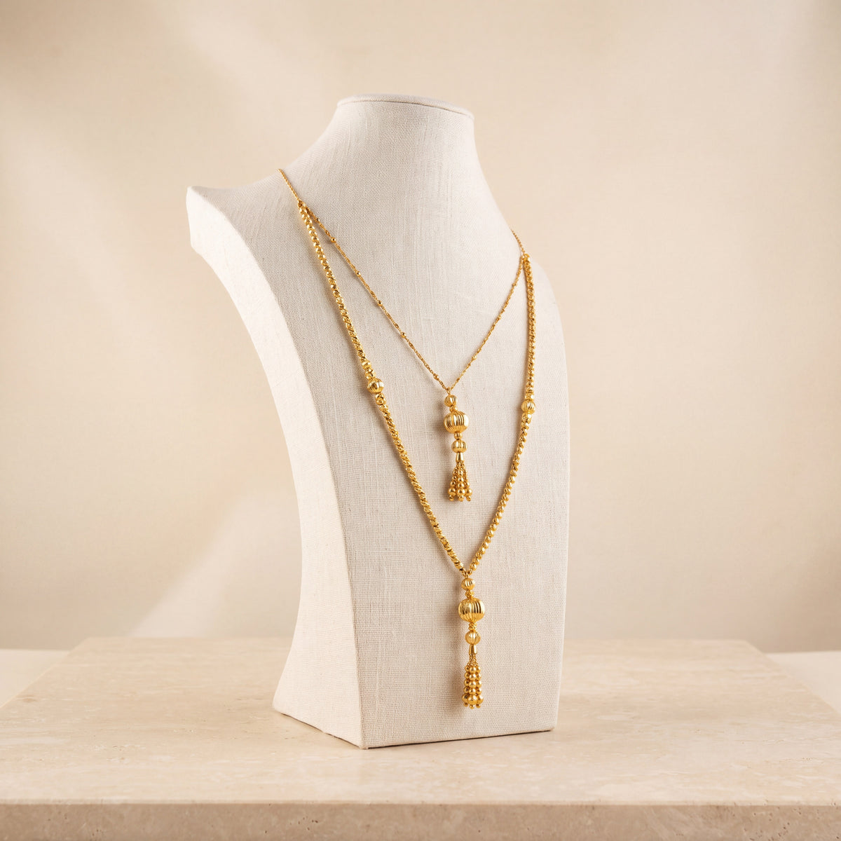2 Line RP Beads Mala Necklace 13 on travertine
