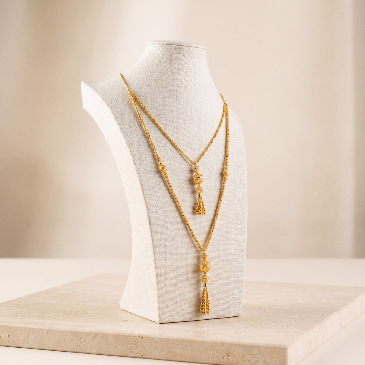 2 Line RP Beads Mala Necklace 6 on travertine